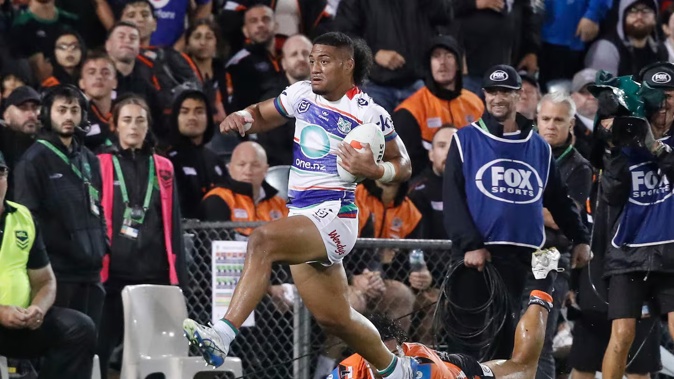 Leka Halasima's 70m solo try against Wests Tigers was lauded by some fans as 'the greatest first try in the history of the NRL' . Photo / Photosport.