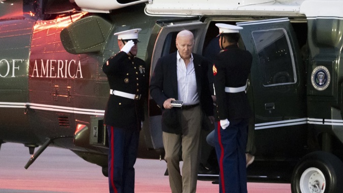 President Joe Biden arrives on Marine One at Delaware Air National Guard Base in New Castle, Del., Sunday, June 2, 2024. (AP Photo/Alex Brandon)