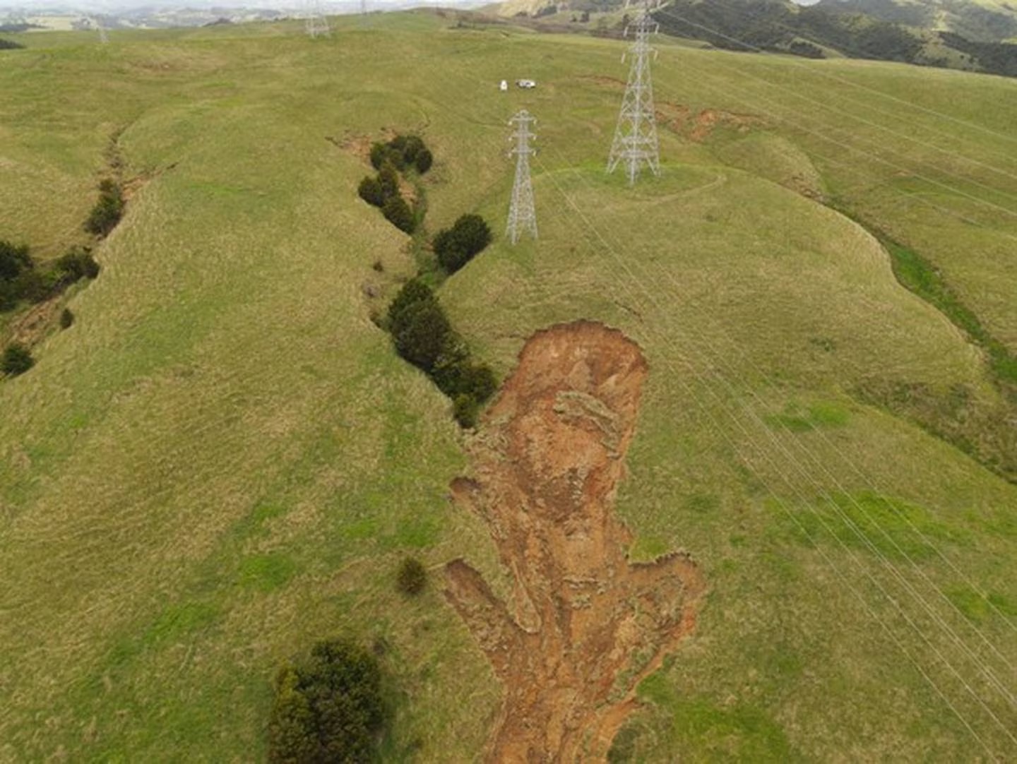 Slip threatening two Transpower towers risking power cuts across the North. Photo / Supplied