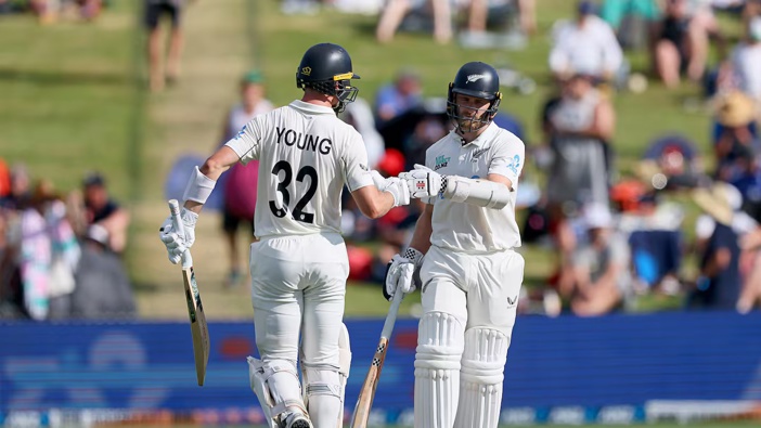 Will Young and Kane Williamson share a 50-run partnership. Photo / Bruce Lim, Photosport