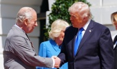 King Charles III, from left, Queen Camilla, US President Donald Trump, and First Lady Melania Trump during a departure ceremony at the South Portico of the White House in Washington, DC, US, on Thursday, April 30, 2026. Photo / Getty