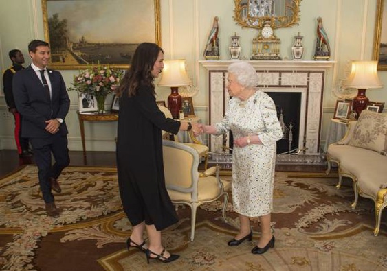 Prime Minister Jacinda Ardern meets Queen Elizabeth II. Photo / AP