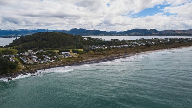 An aerial shot of Bowentown Beach. Photo / George Novak