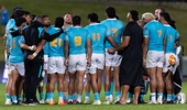 Moana Pasifika team in a huddle after the Super Rugby Pacific Round 12 match between Moana Pasifika v Blues held at North Harbour Stadium on Saturday 02 May 2026. Photo / Photosport