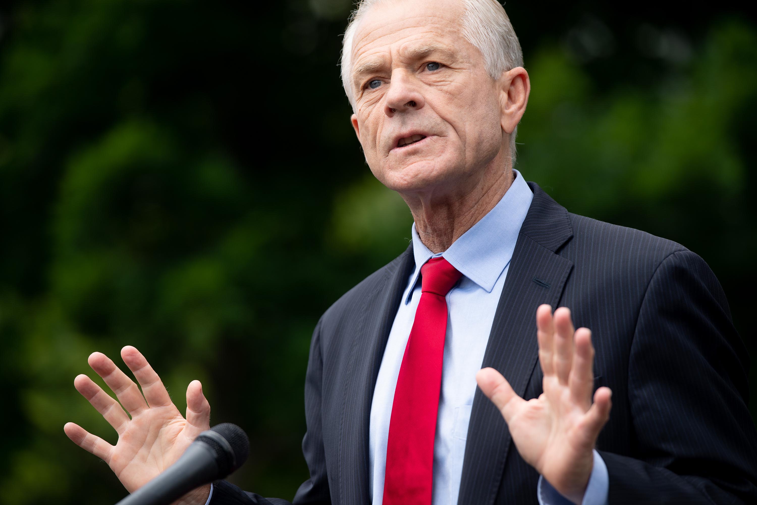 Peter Navarro speaks to the press outside of the White House in June 2020. (Photo / Getty Images)