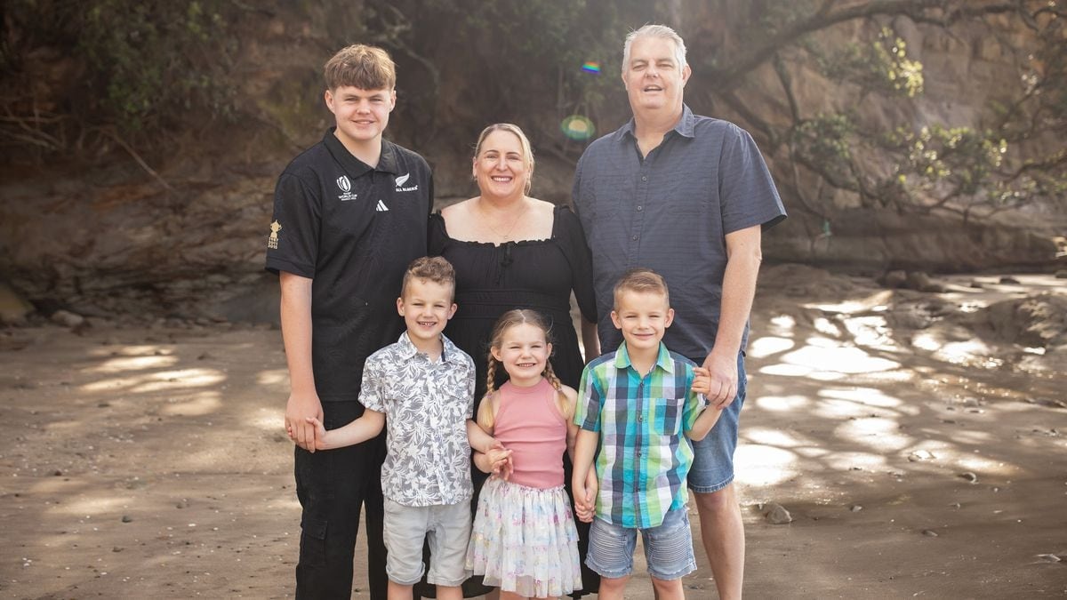 The Clark family photographed in November 2023. At the back are Ethan, Libby and Simon, and at the front are Liam, Eleanor and Jacob. Photo / Belinda Coles Photography