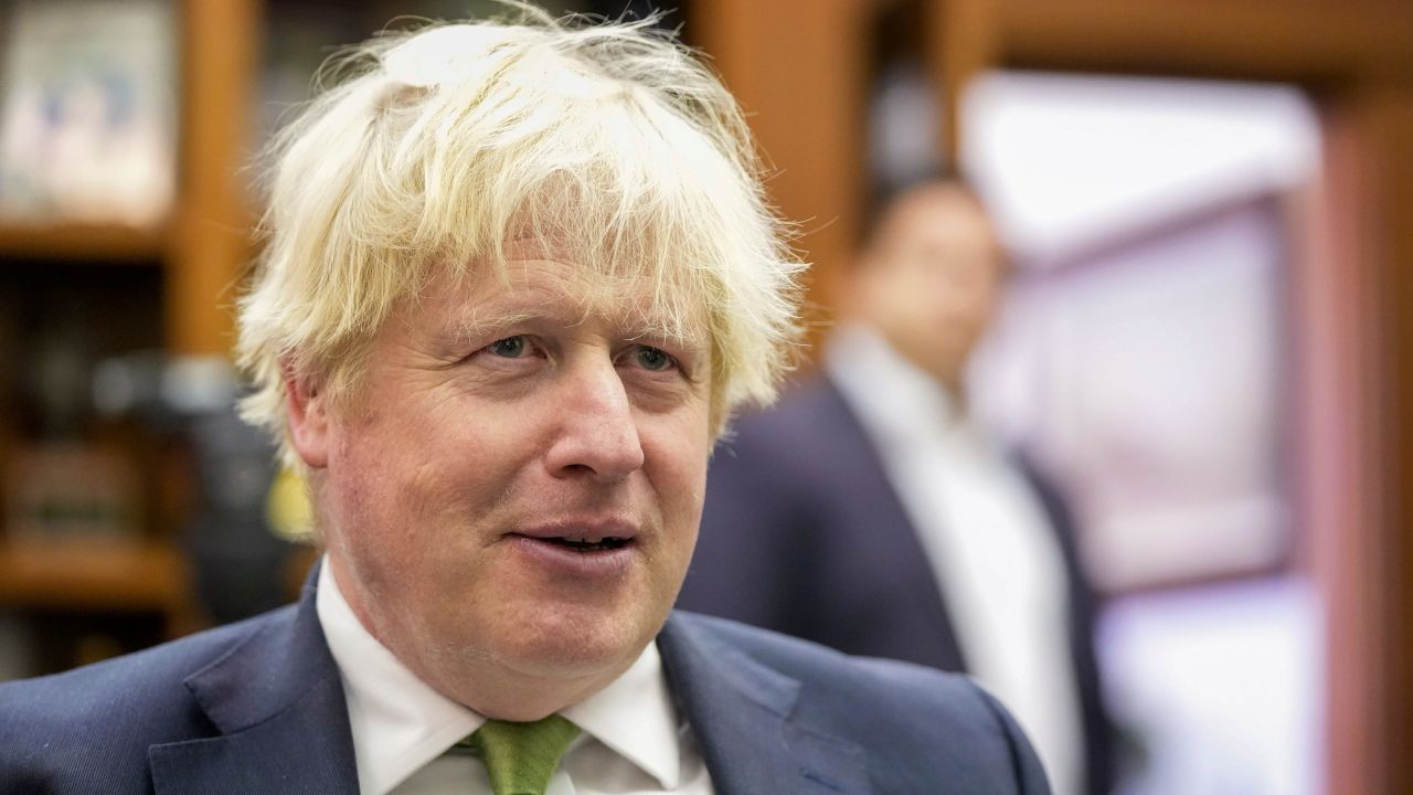 Former British Prime Minister Boris Johnson listens during an economic development meeting with Texas Gov. Greg Abbott at the Capitol in Austin, Texas, on Tuesday May 23, 2023