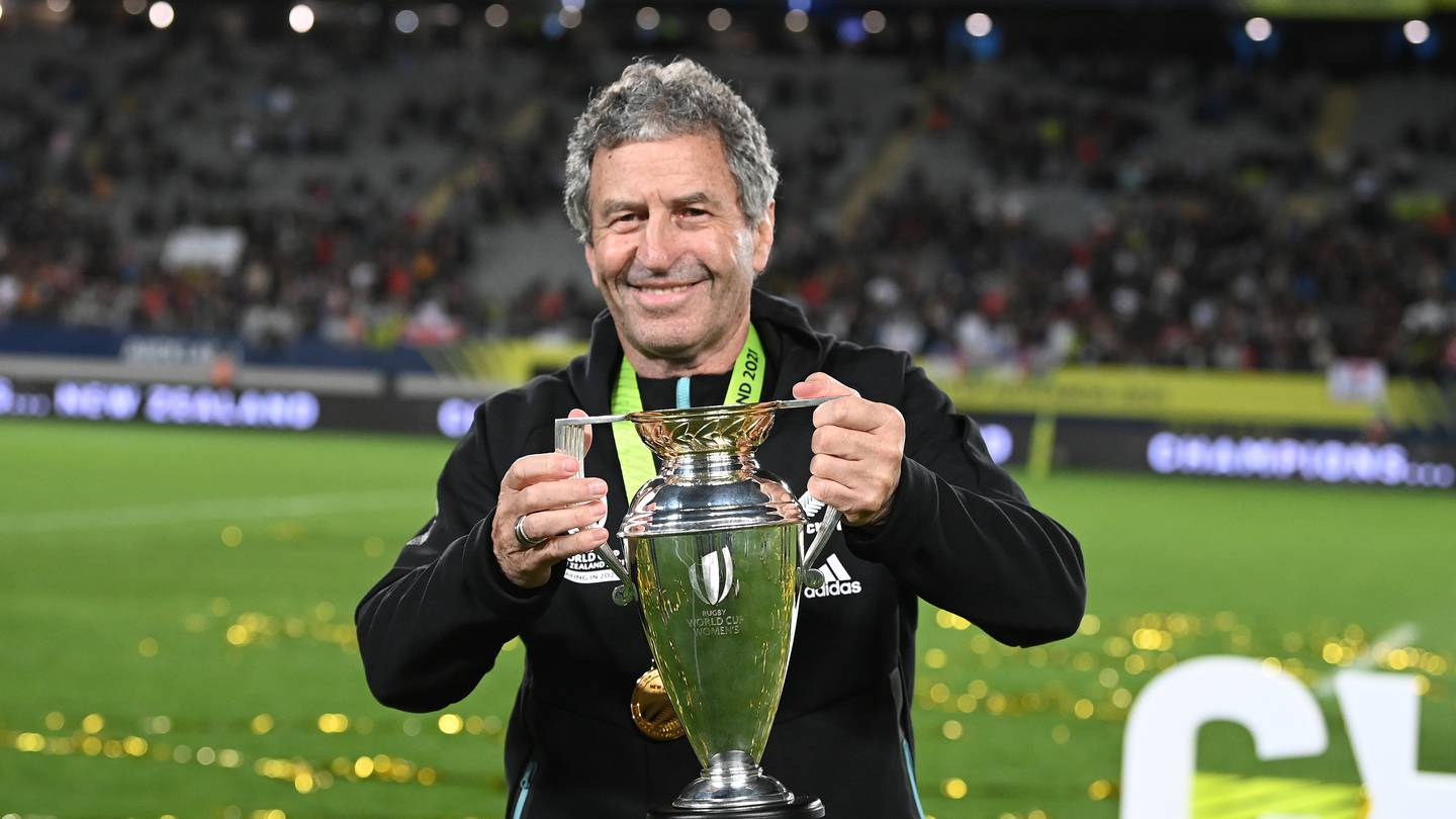Black Ferns coach Wayne Smith enjoys the spoils of victory. Photo / photosport.nz