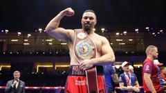 Joseph Parker celebrates his knockout win over Martin Bakole in February. Photo / Matchroom Boxing