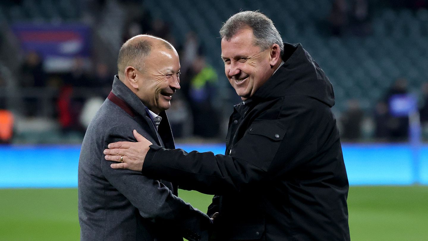 Former England coach Eddie Jones and All Blacks coach Ian Foster ahead of the test at Twickenham last year. Photo / Getty