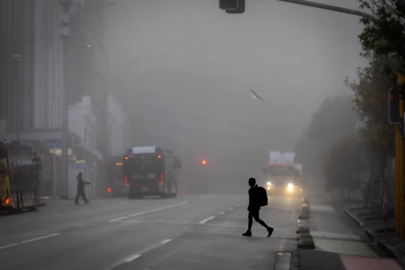 Thick fog blanketed Auckland this morning. Photo / Michael Craig