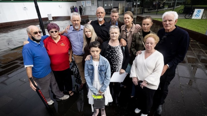 The family of Auckland couple David and Jill McArthur outside the Manukau District Court after Jessica De Kreik was sentenced for racing. She and a youth were racing their vehicles when they got into a crash that killed the couple. Photo / Jason Oxenham