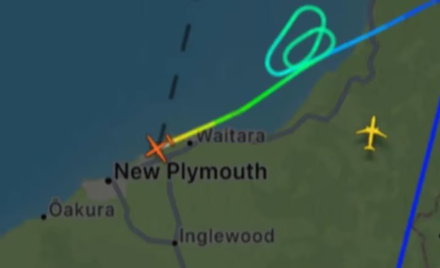Emergency services are on standby at New Plymouth Airport after an Air New Zealand flight from Blenheim to Auckland was diverted earlier this evening. Photo / Flight radar 24