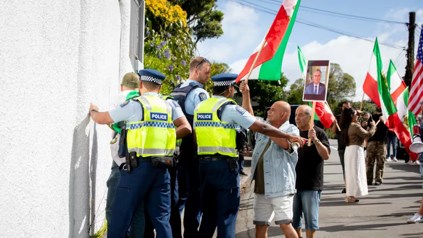 Two protesters arrested at demonstration outside Wellington's Iranian Embassy