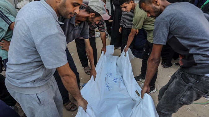 Bodies of Palestinians who were killed in an Israeli airstrike while waiting for aid at a US aid distribution point in the western part of Rafah are brought to Nasser Hospital in Khan Yunis, Gaza. Photo / Getty Images