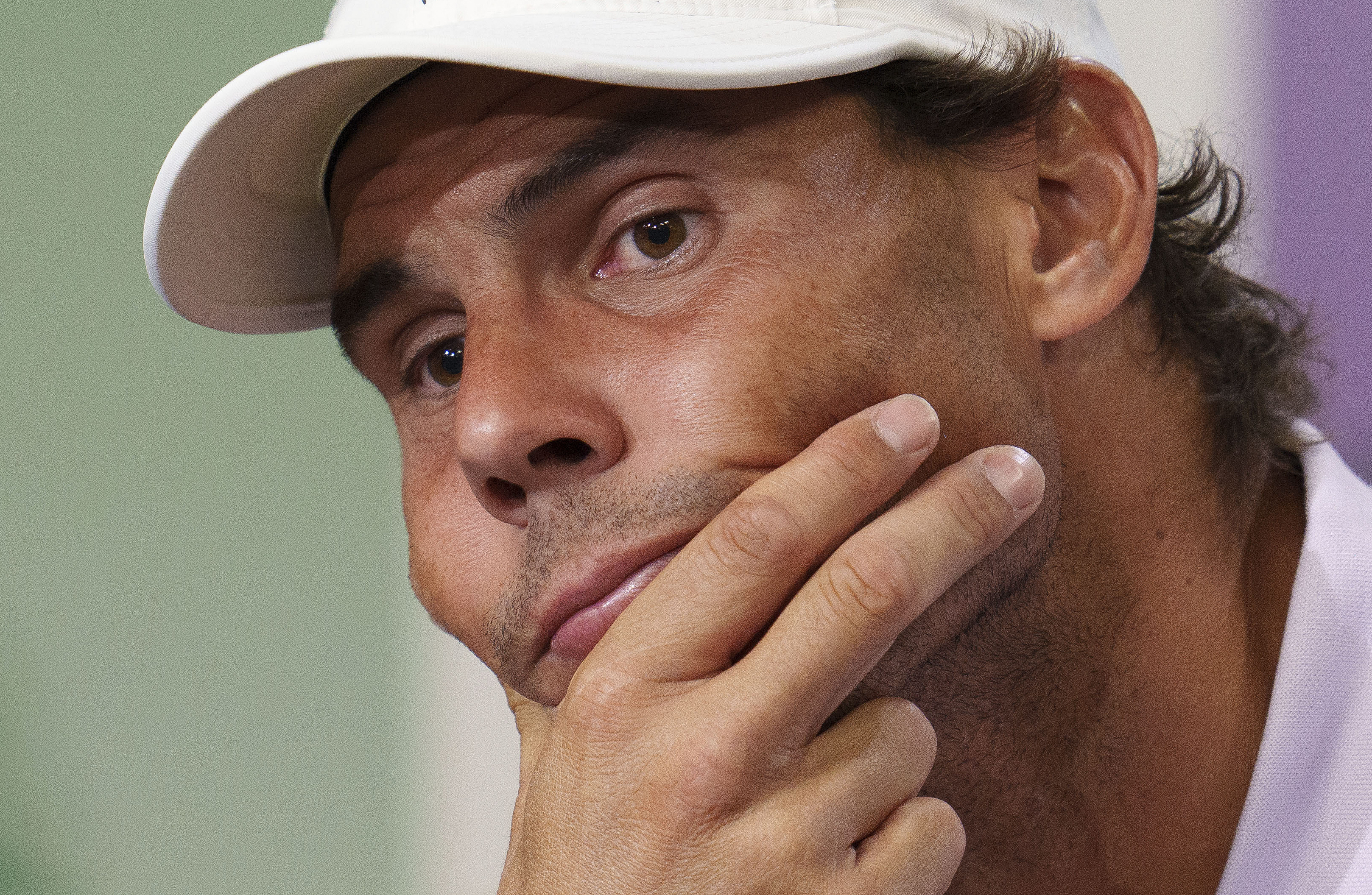 Spain's Rafael Nadal announces that he is withdrawing from the semi-final of the Gentlemen's Singles during a press conference at The All England Lawn Tennis Club, Wimbledon. Photo / AP