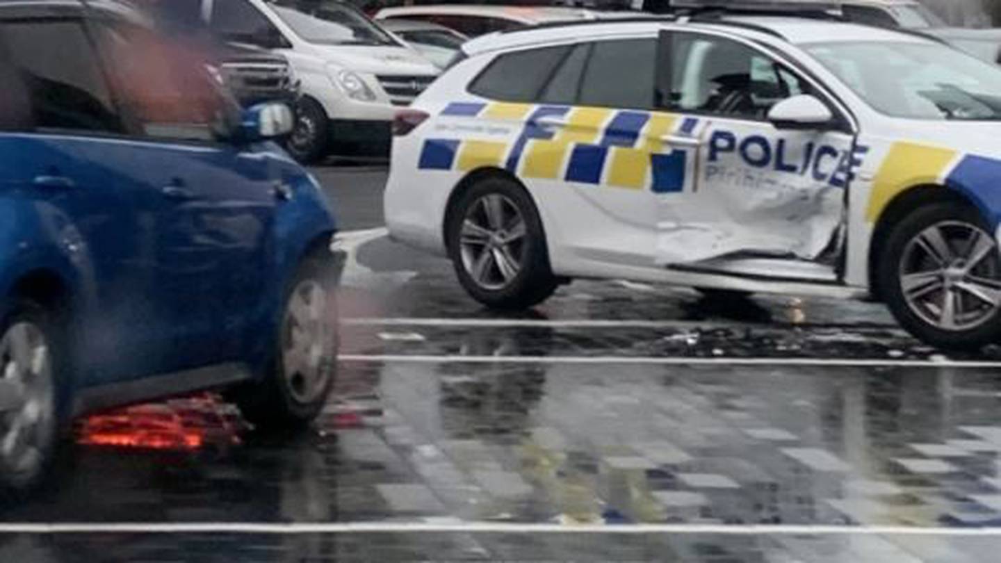 The blue Toyota rammed the police car during the incident. (Photo / Nafeesa Ali)