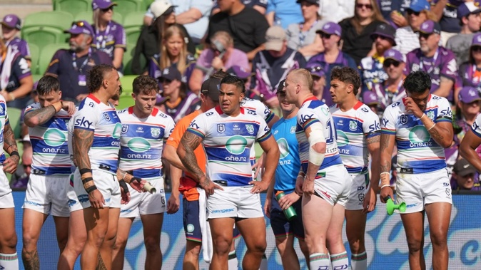 The Warriors during their round six NRL match against the Storm in Melbourne. Photo / Photosport.