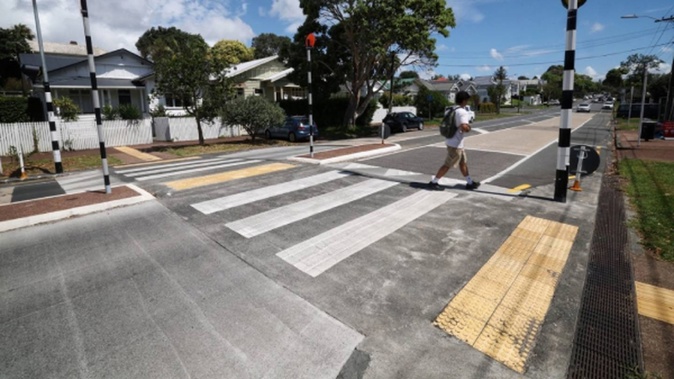 Auckland Mayor Wayne Brown raged at this $490,000 pedestrian crossing on Williamson Avenue in Grey Lynn, saying Auckland Transport had lost the plot. Photo / Jason Oxenham