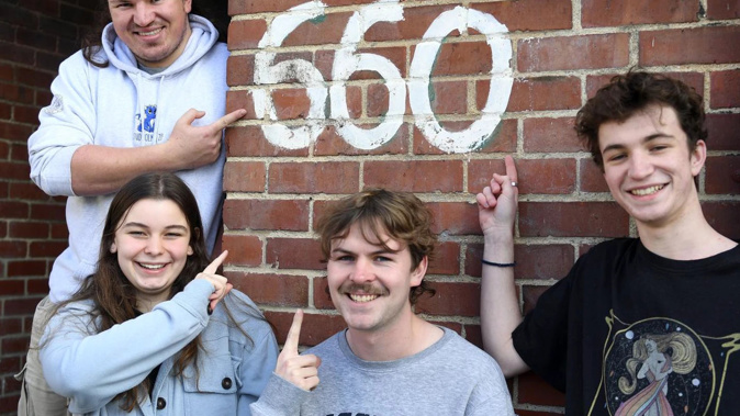 University of Otago Six60 Scholarship winners for 2023 (from left) Tomuri Spicer, 19, Gabi Summerfield, 18, Hamish Waddell, 20, and Sam Meikle, 19. Photo / ODT