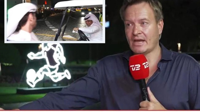 A TV news reporter has been threatened by two Qatari locals during a live cross as fears over the safety of tourists increase. Photo / Twitter