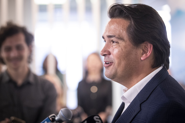 Auckland Business Chamber chief executive Simon Bridges speaks to the media. New Zealand Herald photograph by Jason Oxenham.