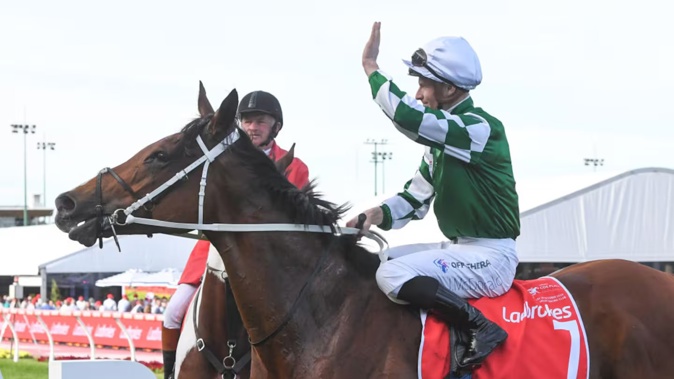 James McDonald on Via Sistina after winning the Cox Plate. Photo / Getty Images