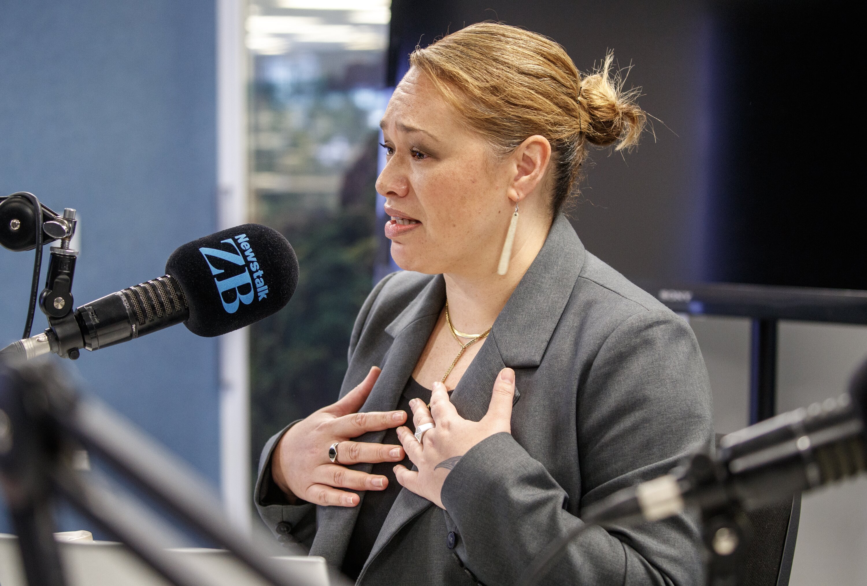 Wellington mayor Tory Whanau in studio with Nick Mills. Photo / Mark Mitchell