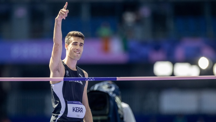 Hamish Kerr of New Zealand reacts after a clearance during Men's High Jump Qualification during the Athletics Competition at the Stade de France during the Paris 2024 Summer Olympic Games on August 7th, 2024, in Paris, France. (Photo by Tim Clayton/Corbis via Getty Images)