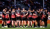 The Crusaders form a huddle during the round two Super Rugby match between Crusaders and ACT Brumbies at Apollo Projects Stadium, on February 22, 2026, in Christchurch, New Zealand. (Photo by Joe Allison/Getty Images)