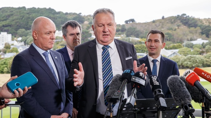 Prime Minister Christopher Luxon, RMA Reform Minister Chris Bishop, Regional Development Minister Shane Jones and Transport Minister Simeon Brown. Photo / Mark Mitchell
