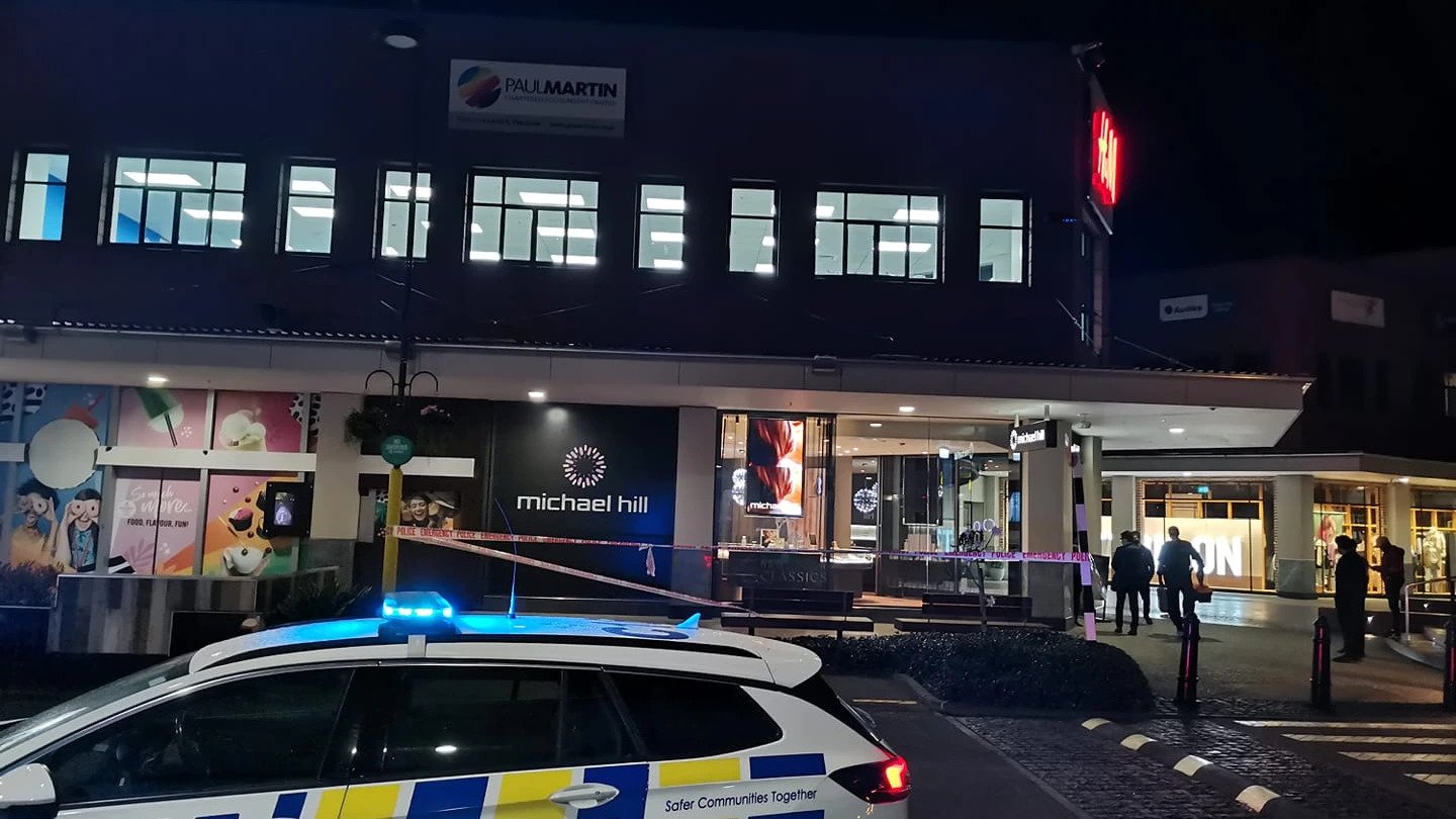 A group were smashing glass cabinets before fleeing in two vehicles. Photo / Supplied