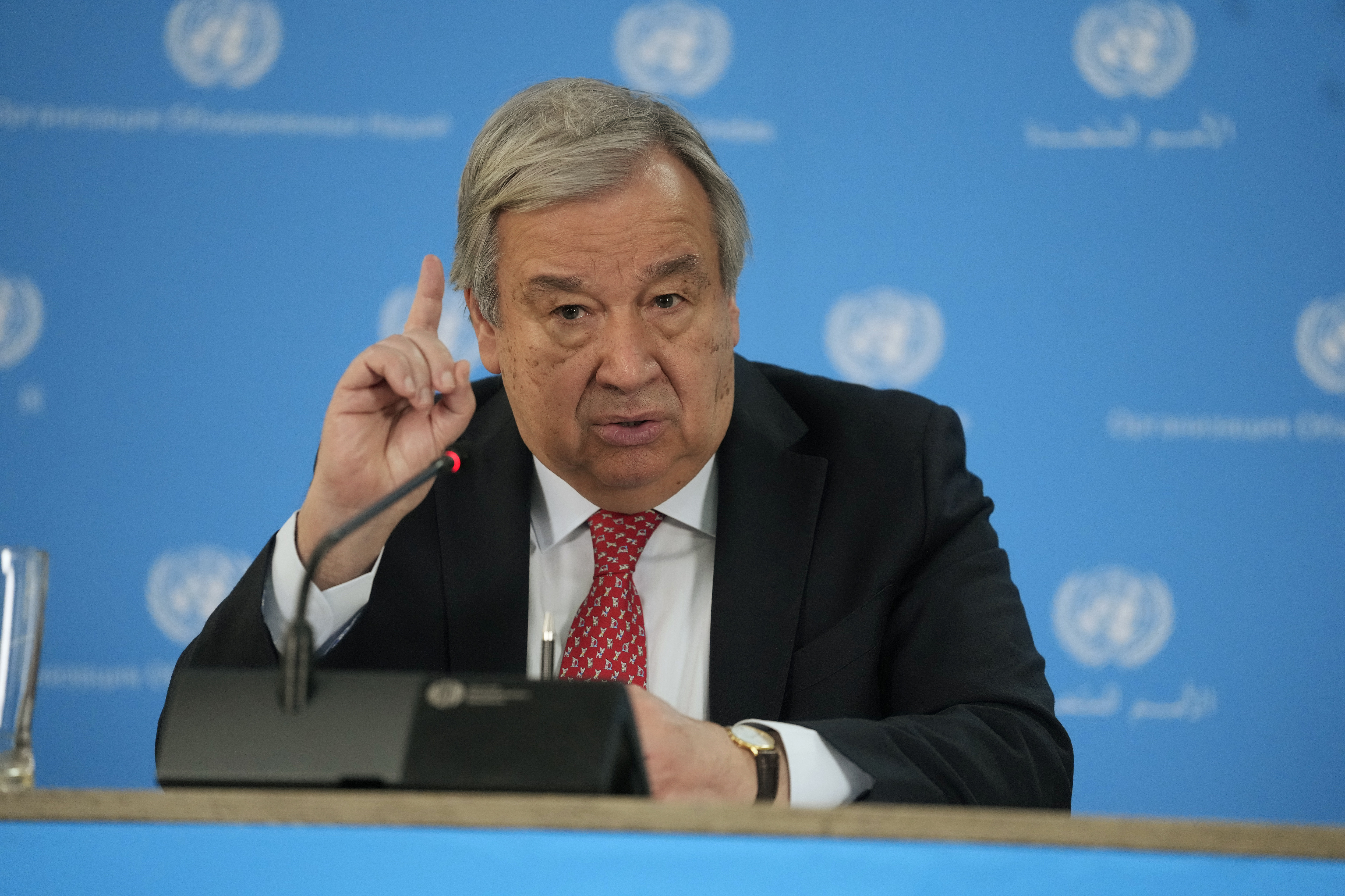 U.N secretary General Antonio Guterres addresses the media during a visit to the U.N. office in the capital Nairobi, Kenya on , May 3, 2023. Photo / AP
