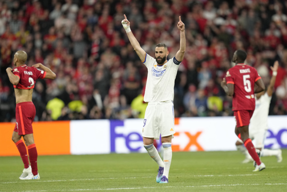 Real Madrid's Karim Benzema celebrates winning the Champions League final match between Liverpool and Real Madrid at the Stade de France in Saint Denis near Paris. Photo / AP