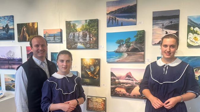 Members of Gloriavale have produced artworks which have gone on exhibition in Greymouth. Photo / Supplied