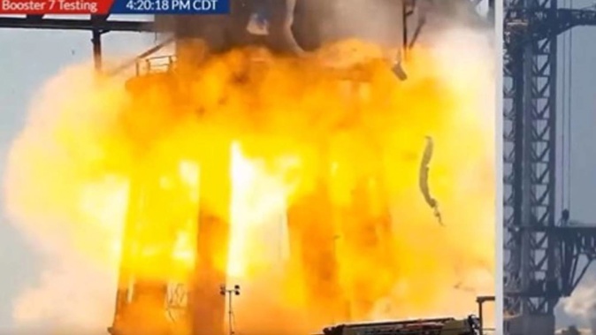 Elon Musk's SpaceX Starship booster appears to explode at Starbase launch site. Photo / NASA Spaceflight