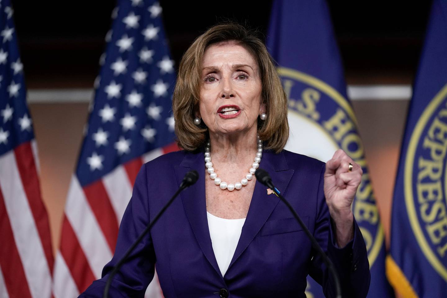 Speaker of the House Nancy Pelosi, speaks at a news conference as Democrats push to bring the assault weapons ban bill to the floor for a vote, at the Capitol in Washington. Photo / AP