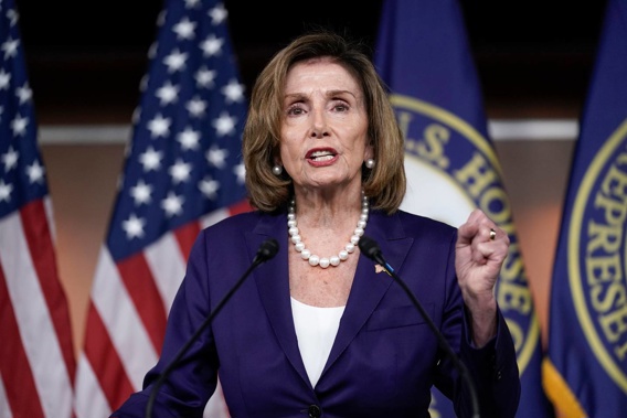 Speaker of the House Nancy Pelosi, speaks at a news conference as Democrats push to bring the assault weapons ban bill to the floor for a vote, at the Capitol in Washington. Photo / AP