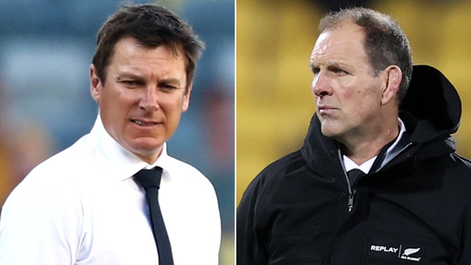 Backs coach Brad Mooar (left) and forwards coach John Plumtree have now parted ways with the All Blacks. (Photos / Getty Images)