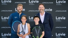 (Back, L-R): Sebastian Lavie, Lee Small from Jaguar. (Front, L-R): Charlize Cashmore, Cullen Mccashin. Photo / Supplied