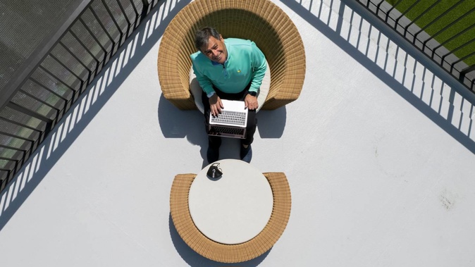 Sir Ian Taylor, self-isolating at home in Herne Bay, Auckland. (Photo / Brett Phibbs)