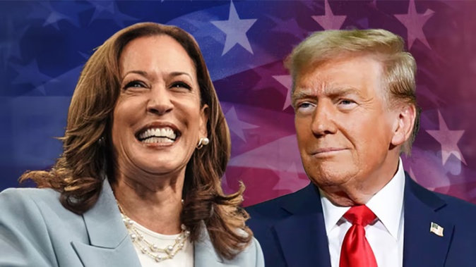 Kamala Harris faces off against Donald Trump in the 2024 US election. Illustration / Phil Welch