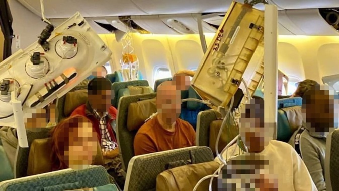 Aftermath of the turbulence on Singapore Airlines flight SQ321 that killed one and injured many others.