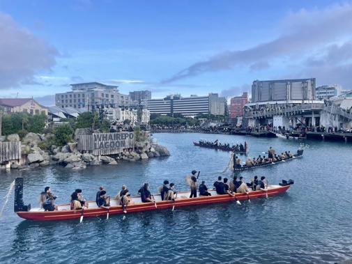 Yesterday Wellington’s Fifa Women’s World Cup welcome - Hinemoana Ka Eke - kicked off with a dramatic entrance of waka into Whairepo Lagoon. Photo / Thomas Nash