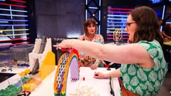 Sarah Mosley (left) and Emily Fryer are the sole Kiwis in the All-Star brick-building show 'Lego Masters: Grand Masters of the Galaxy'. Photo / Nigel Wright