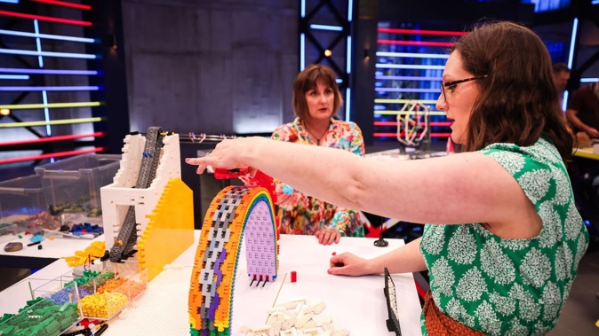 Sarah Mosley (left) and Emily Fryer are the sole Kiwis in the All-Star brick-building show 'Lego Masters: Grand Masters of the Galaxy'. Photo / Nigel Wright