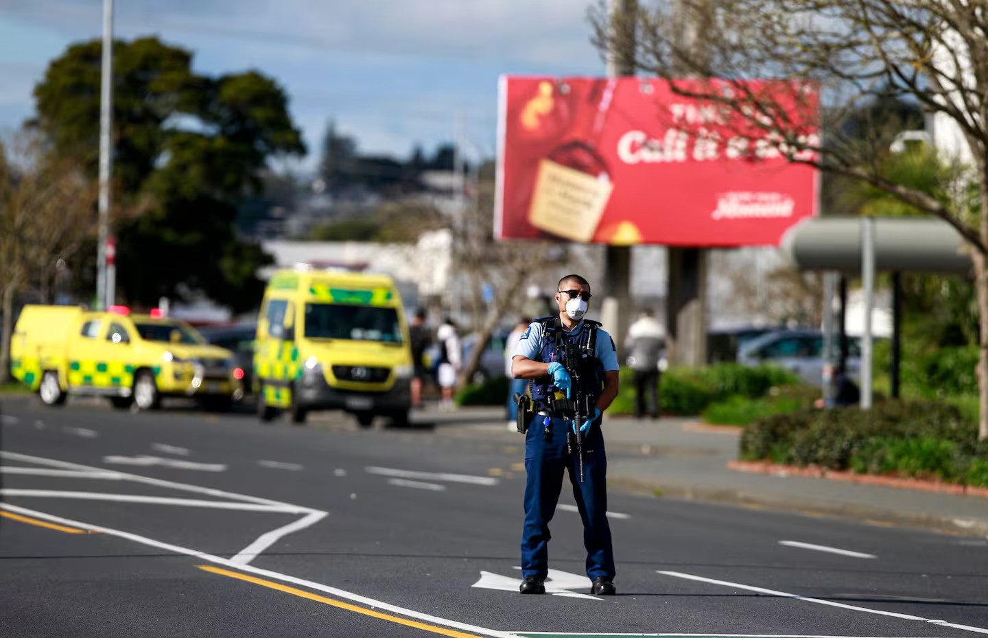 Police and the ambulance at New Lynn countdown following a terrorist atttack in which six people were stabbed. NZ Herald photo by Alex Burton 03 September 2021 NZH 05Sep21 -