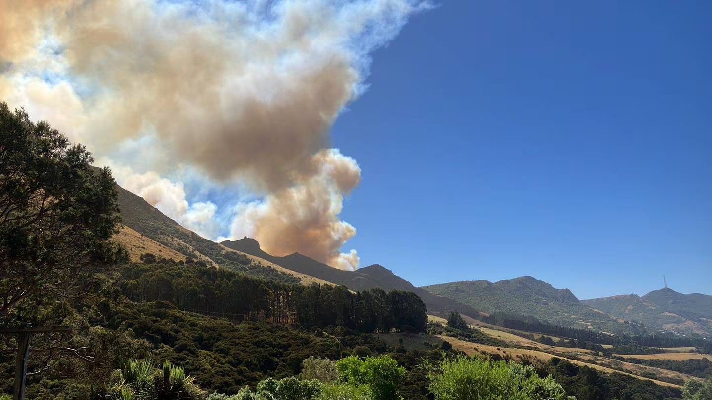 The fire can be seen from Living Springs near Governors Bay. Photo / Shaun Trowbridge