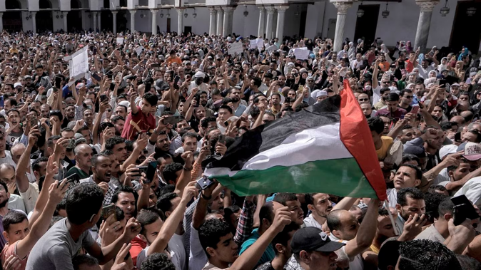 Protesters shout anti-Israel slogans during a rally to show solidarity with the people of Gaza. Photo / AP