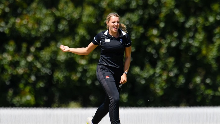 Molly Penfold made her White Ferns debut in 2021, taking two wickets in an ODI against England, and now has the chance to take her first T20 wicket at the World Cup. Photo / Photosport
